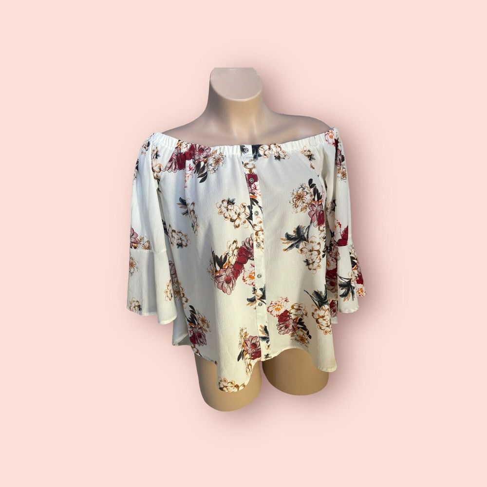 Umgee Womens Oversized Large Floral Bell Sleeve Off Shoulder Boho Cottage - Picture 13 of 15